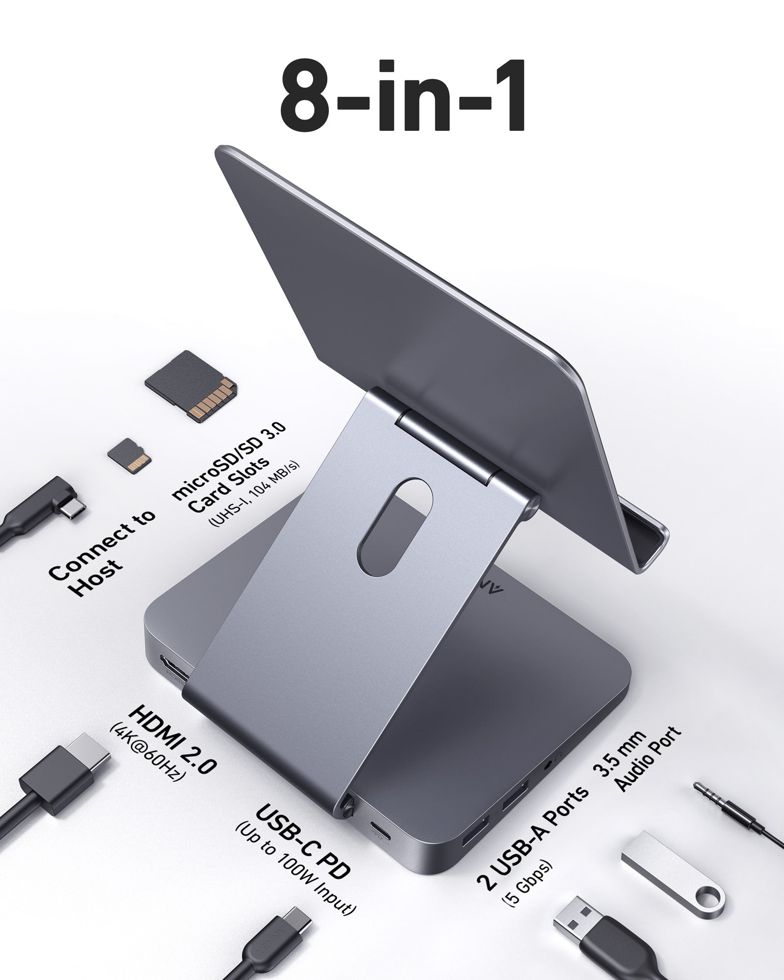 Anker USB-C Hub (8-in-1, Tablet Stand)